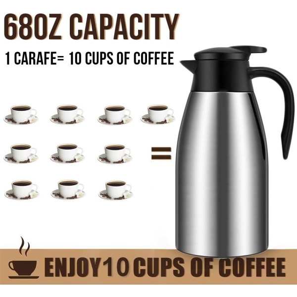 68 oz kaffekaraff isolerad kaffetermosurna i rostfritt stål Vakuum thermal kanna kolv för kaffe, te