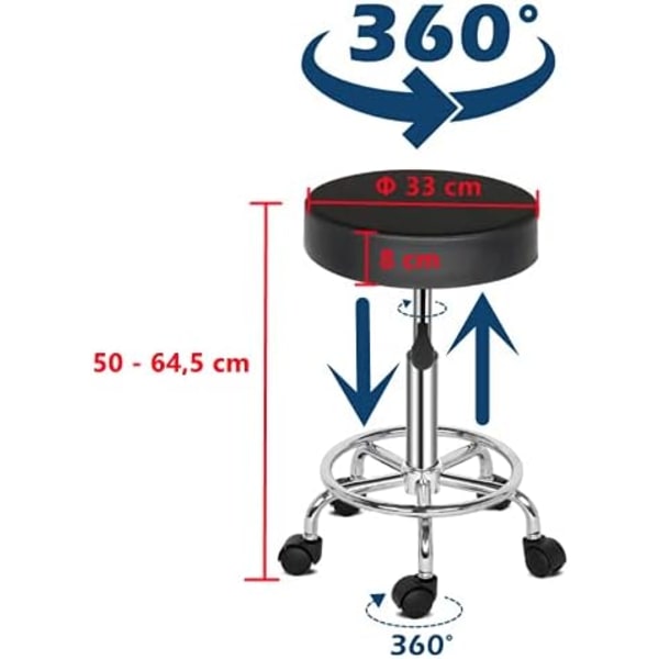 Toimistotuoli, 360° kiertävä pyörillä varustettu jakkara, hierontakabinettien, toimistojen ja klinikan käyttöön