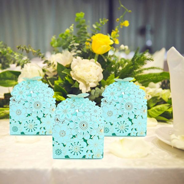 50 stk./sæt Blomster Sommerfugl Hule Slikæske Cookie Gaveæsker Romantiske Bryllupsgaver Søde Chokoladeæske Festartikler Blue 8*7*6.5CM