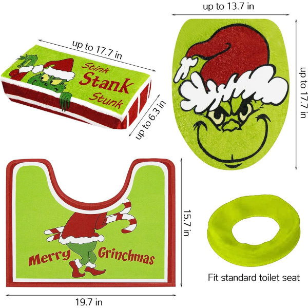 Juldekorationer - Julbadrumsuppsättningar - Grinchs dekor toalettstolsskydd och matta