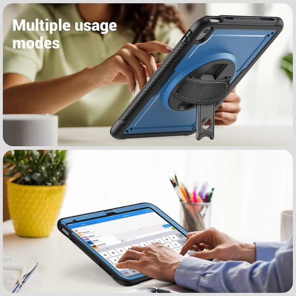 Fodral för iPad (2025)/10.9 (2022) med Ställ PC+TPE Tablettskydd med Handrem och Axelrem