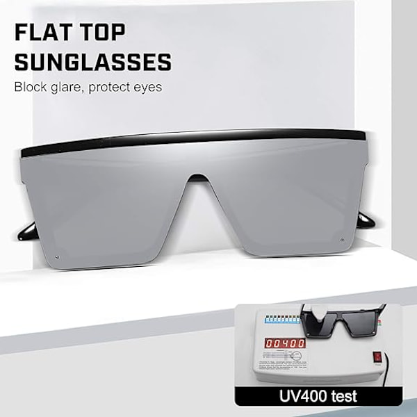 Overdimensjonerte firkantede solbriller Mote siamesisk linse stil Flat Top Shield Shades unisex A