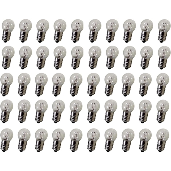 DC 50 st E10 2,5V 0,3A Varmvit Miniatyrlampa Skruvbas