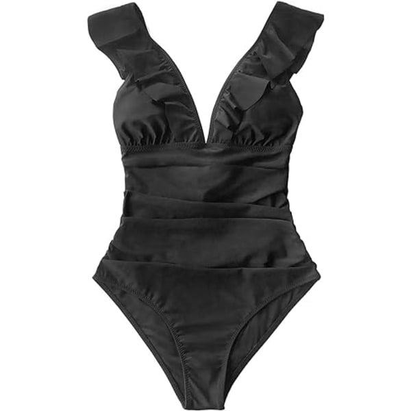 Kvinders badedragt med flæser og snørebånd til stranden - badedragt med mavekontrol black M