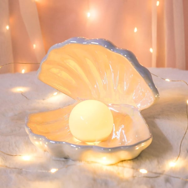 Skall Perle Lys LED Accent Lampe Bærbar Nattlys Skrivebordsornament Hjemmedekor
