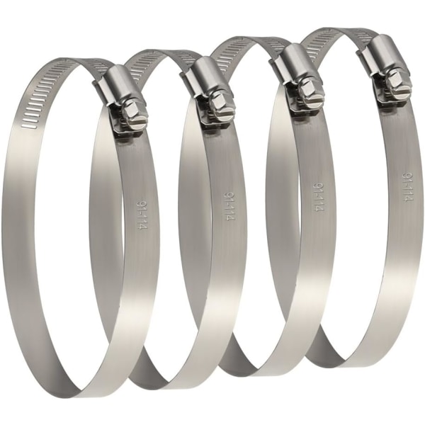 4 Pack Large Size Metal Hose Clips 91-114 mm(12mm) Adjustable Ducting Clamps for Securing Hoses and Pipes Tube