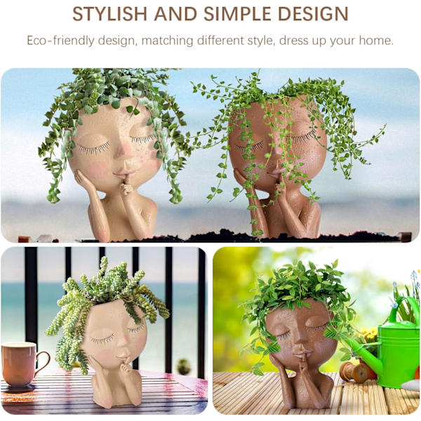 Hartsformad blomkruka i keramik, kreativ vas med människohuvud, modern blomkruka med dräneringshål
