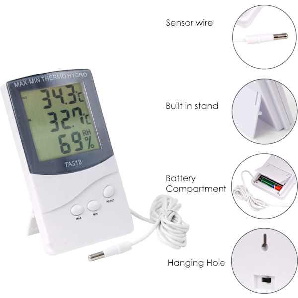 Bærbar vægmontering/skrivebords LCD-display indendørs/udendørs termometer hygrometer