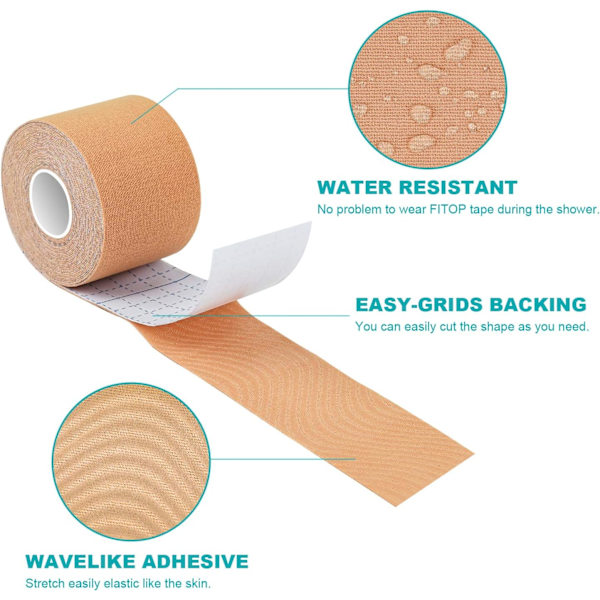 FITOP Kinesiologitejp, Oklippt Kinesiologitejp 5cm x 5m Rulle för Idrottare, Beige