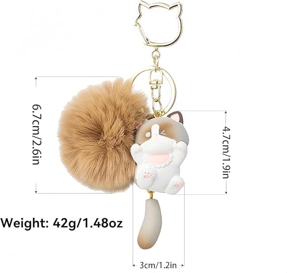 Brun kattenøglering, sjove kattenøgleringe, søde nøgleringstilbehør. Til kvinders taskecharms, søde katterygsække, tilbehør, kattenøglering