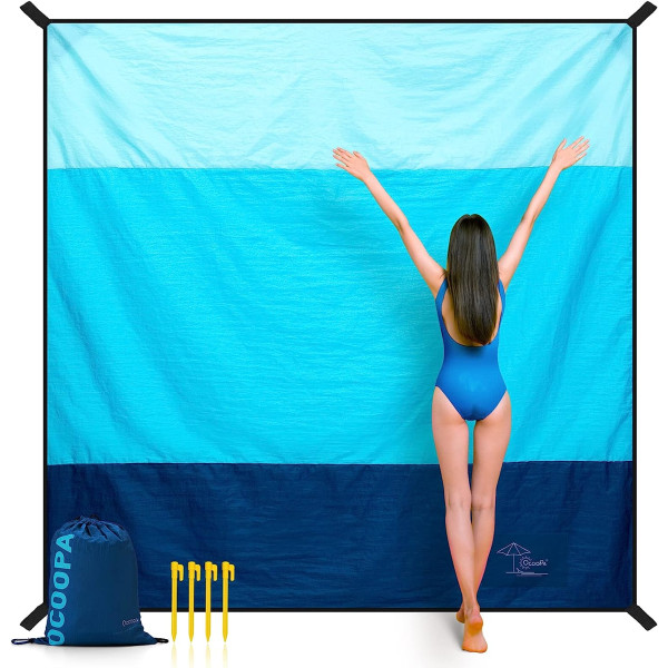 Strandfilt 210 x 200cm Stor, Vattentät, Sandtät, Picknickfilt, för Resor, Camping, Semester, etc.
