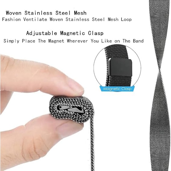Snabbfäste Justerbara Rostfria Stål Ersättningsarmband för Kvinnor Män 18mm 20mm 22mm Black 20mm