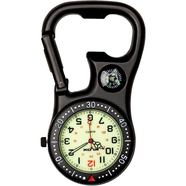 Svart Clip-On Karbinhake FOB- watch med kompass och flasköppnare, Watch för läkare Sjuksköterskor Sjuksköterskor Kockar
