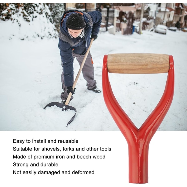 Spade D-grep håndtak, spade snøskuffe erstatningshåndtak hagetilbehør, 31mm innerdiameter spade snøskuffe grave riveverktøy (rød)