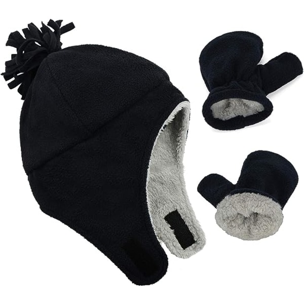 Baby Boys Sherpa Fodrad Varm Ull Pilot Hat Baby Boys Winter Hat Handske Set