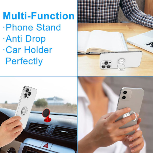 Mobiltelefonringhållare i Metall Finger Ring Stativ Glitter Telefon Grepp Rund Legering Kickstand Grepp 360° Rotation 180° Vändbar Justerbar