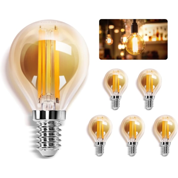 LED-glödlampa E14, varmvit 2700K, 400LM, 4W (motsvarande 37W), Retro Edison LED-lampa G45, 5-pack [Energiklass F]
