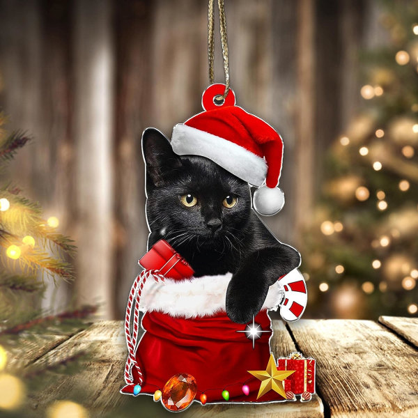 Sjove sorte katte ornamenter, 3,1 tommer højde søde katte juledekoration, julepynt, juletræophæng