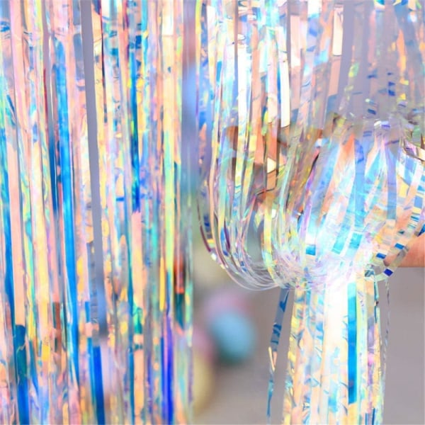 6,5 ft metalliska glittergardiner Regnbågsfolie fransgardiner Julhängande streamers för fest/bal/födelsedagsfavoriter