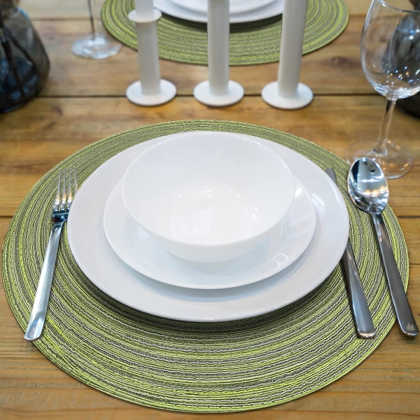 38 cm vävda runda 6 st bordstabletter Värmeisolering halkfri Tvättbara bordsunderlägg för hemmabröllopsrestaurang (grön)