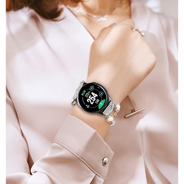Perle Fashion Band Kompatibel med Samsung Galaxy Watch Active 2/Galaxy Watch, Elastisk Perle Nat Luminous Perler Band Rem til Piger, Sølv
