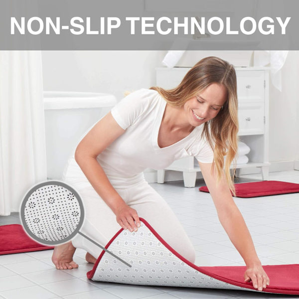 Memory Foam Bademåtte Skridsikker Absorberende Super Hyggelig Fløjls Badeværelse Tæppe til badeværelse Red 17" X 24"