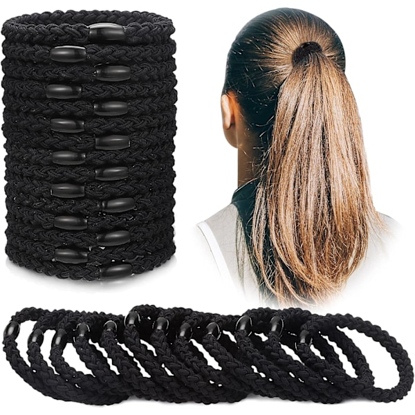 12 stycken elastiska hårband i bomull, flätade hårband, flätade hästsvansaccessoarer för kvinnor (blandade färger) Set 3