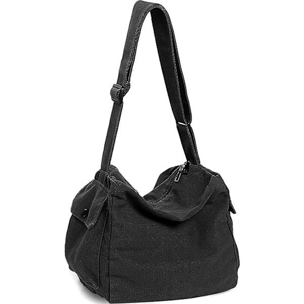 Canvas Crossbodyväska för Kvinnor och Män, Stor Axelväska