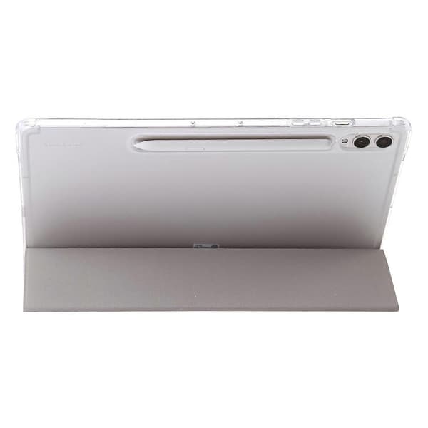 For Samsung Galaxy Tab S10+ Deksel Tri-Fold Stativ Lær+TPU+Akryl Klar Bakside Nettbrettdeksel - Grå