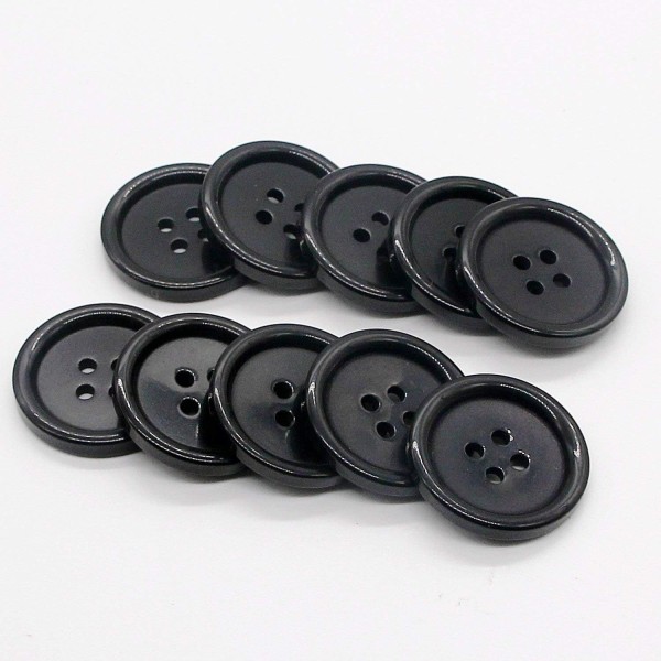 1 tum (25 mm) sömnad flatback hartsknappar för DIY Craft Coat-knappar Svart paket med 50 st