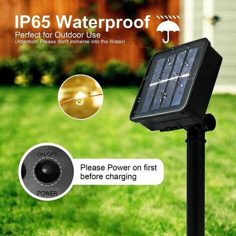 2 utomhus solcellslampor, 12m 100 LED solcellslampor, 8 mönster vattentät koppartråd solcellslampor (varmvit)