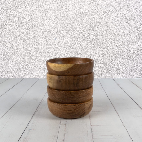 Acacia Trä Fruktskål Mat Serveringsfat Matsalsdekor Absolut Vacker med Ditt Kök (Set om 4) (10X6CM)