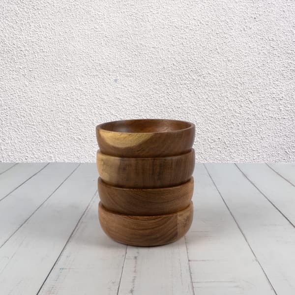 Acacia Trefat Fruktskål Matservering Spisedekor Absolutt Vakker Med Ditt Kjøkken (Sett med 4) (10X6CM)