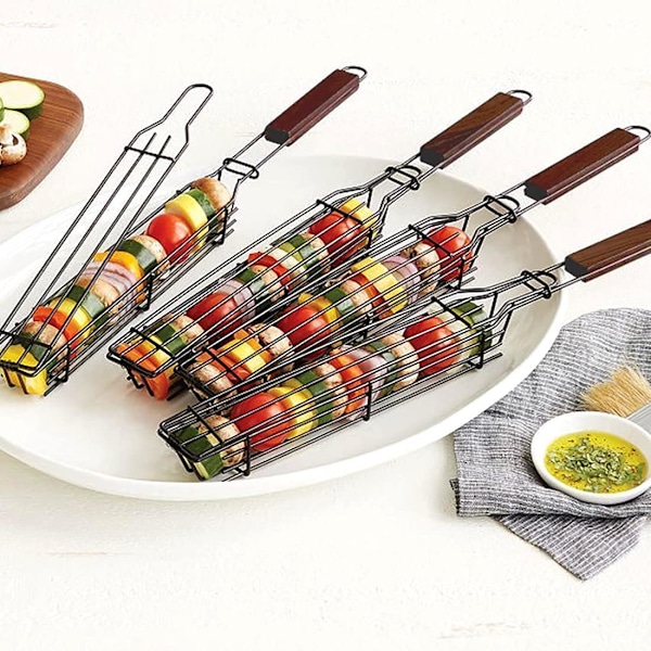 Grillkurv 4 stk Non-stick Kabob Grillkurver med Håndtak BBQ Smoker Rotisserie Kurv