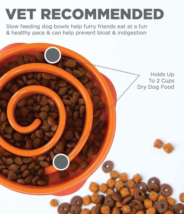 Rolig matskål, slow feeder hundskål, medium/mini, orange