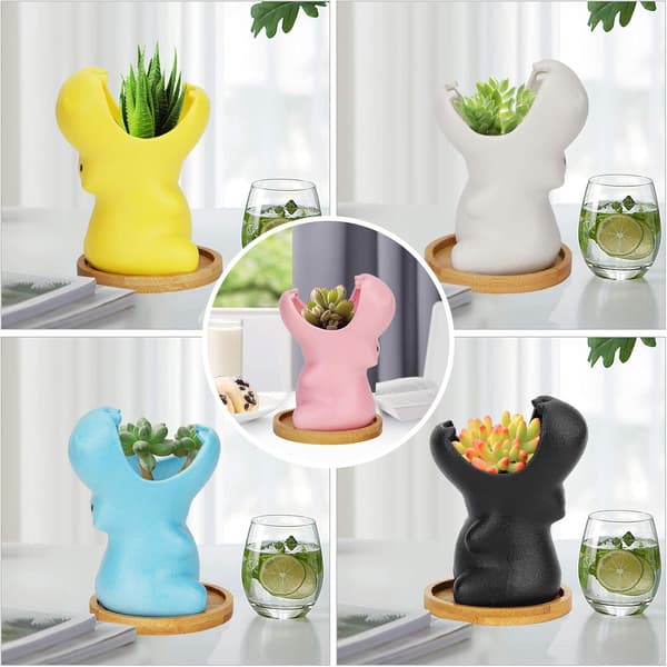 12,8*9,5CM Keramiska Blomkrukor, Suckulenta Växt Blomkrukor, (Utan Träpall)