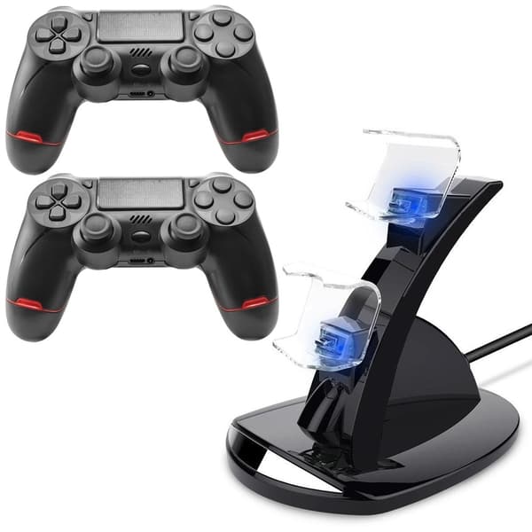 Trådlös spelkontroll med laddstation kompatibel med PS4 - DoubleShock 2-Pack+Charging station