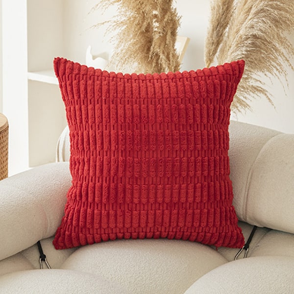 Kuddfodral set om 2 i sammet, dekorativt fyrkantigt randigt örngott med sydda kanter, kuddfodral 50 x 50 cm Red