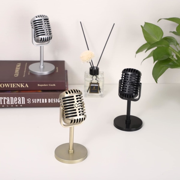 Klassinen vintage-tyyliin mikrofoni rekvisiitta, väärennetty vintage-mikrofonin rekvisiittamalli jalustalla, musta antiikkimikrofonikoriste