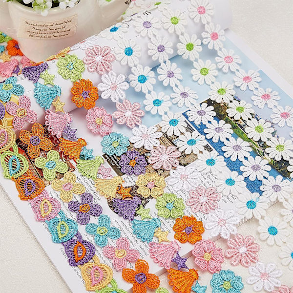 15 metriä Daisy-nauhaa, leveys 25 mm, Daisy Sun Flower -koristenauhat, kirjotut ompelunauhat mekkojen koristeluun, DIY, vaaleanpunainen
