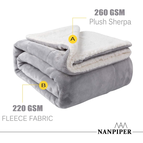 Sherpa filt Varm filt för vinter Supermjuk luddig flanellfleece/ullliknande vändbar sammetsplysch sofffilt Lätt Light Grey 50"x60"