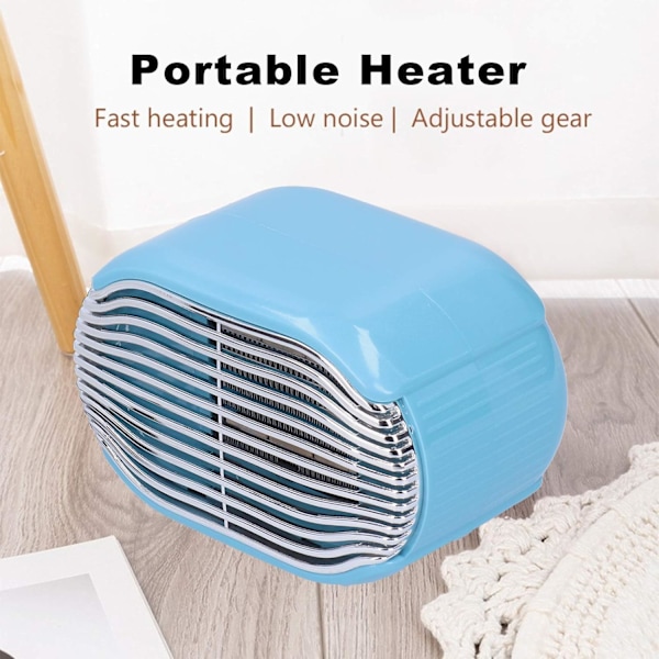 Fan Heater, 800W Vinter Mini Skrivebord Elektrisk Bordvarmer 220V Energibesparende Hurtig Varmer (Blå) Blue