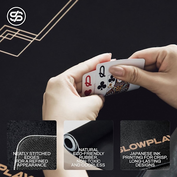 180x90cm Texas Hold'em Poker Layout, Vandafvisende, Støjreduktion og Premium Bæretaske (Sort og Champagne Guld)