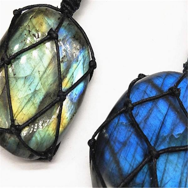 Naturlig Labradorit Kristall Halsband Healing Chakra Hänge med Handvävd Rep Labradorit Palmsten Månsten Healing