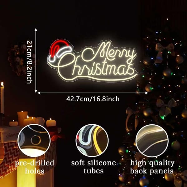 Specialdesignet Moderne Minimalistisk Glædelig Jul Neonskilt - Elegant LED Julevægkunst, Moderne Julepynt til Kontor, Stue