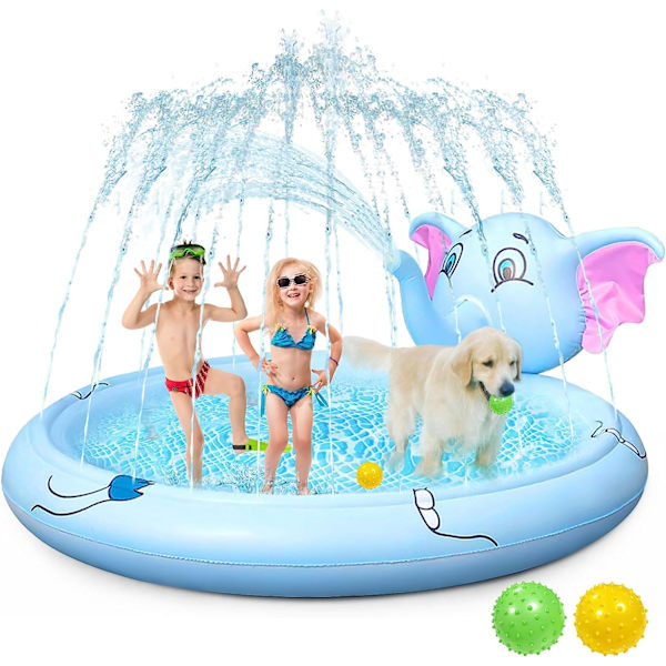 Baby Splash Pad Vandmåtte 172cm Sprinkler Vandleg Måtte, Udendørs Sommerlegetøj Splash Pool Oppustelig med Udendørs til Leg med Børn