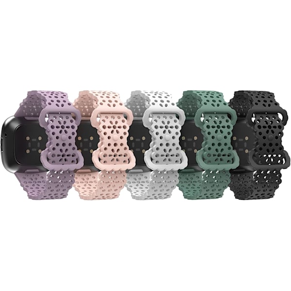Sportstropper kompatible med Versa 4/Versa 3/Sense 2/Sense, [5-pakning] Myke TPU-erstatningsstropper, Damearmbånd - Lavendel/Rosa/Svart/Hvit/Furu Grønn