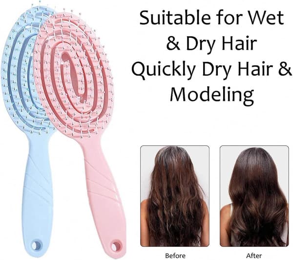 2 stk. Detangle hårbørste med bløde børster til piger og børn | Hårbørste til krøllet, glat, vådt og tørt hår (pink, blå) Pink, Blue