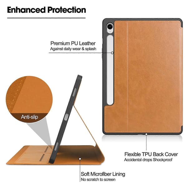 Til Samsung Galaxy Tab S10 FE/S9 FE Cover Stødsikkert Læder Auto Vågn/Sov Tablet Stand Cover