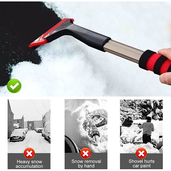 42 cm snøskrape med skumhåndtak, forlenget snø- og isskrape for bilfrontrute og hjemmevindu (rød)